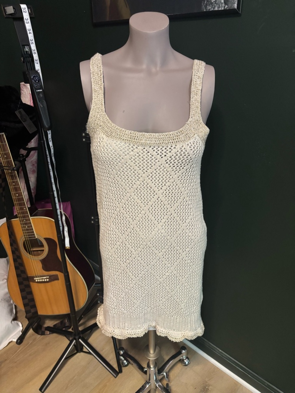 VENUS Cream Crochet Knit Tank Dress beach vibes festival wedding gold detail
